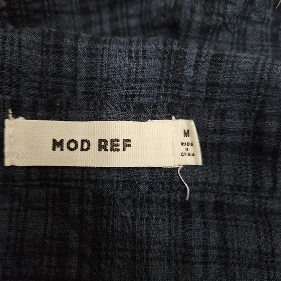Mod Ref Blue & Black Plaid Crinkle 3/4 Sleeve‎ Collared Shirt Size Medium Q29 - Picture 7 of 8